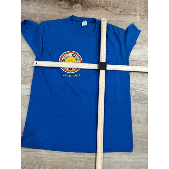 Vintage Russell Jerzees IBEW Local 873 Pocket T-Shirt Blue Single Stitch Large - Picture 4 of 4